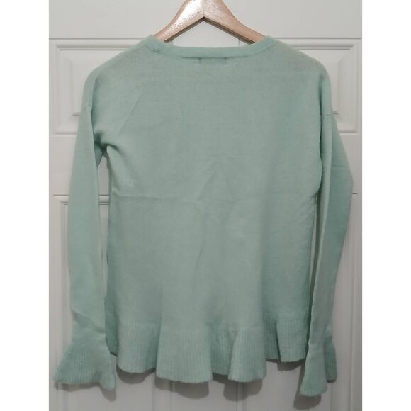 Lord and Taylor womens small lightweight mint color 100% cashmere sweater scallo - Picture 4 of 7